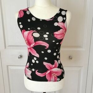 Floral Black Pink Sleeveless top Oriental Lilies